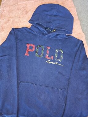 Polo by Ralph Lauren Navy Hoodie with Multicolor Plaid 'POLO'